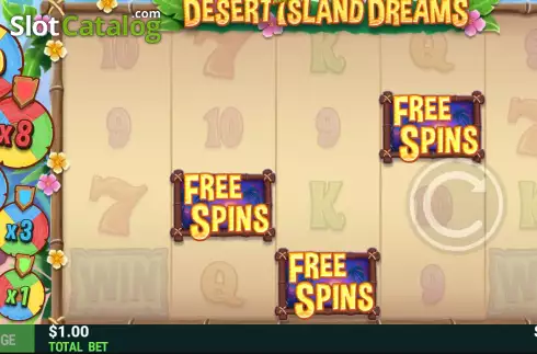 Free Spins Win Screen. Desert Island Dreams slot