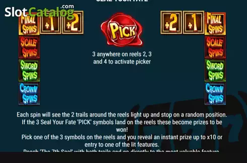Pick bonus screen. The 7th Seal slot