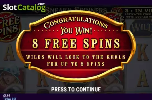 Free Spins screen. Sneaky Spinners slot