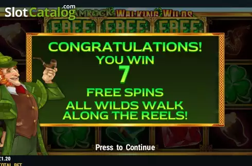 Free Spins screen. Shamrock Holmes Walking Wilds slot
