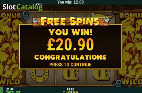 Win Free Spins screen. Wild Gold (Slot Factory) slot