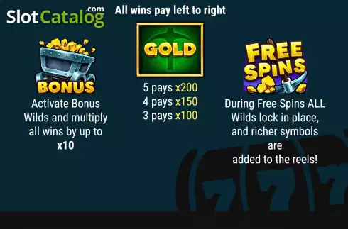 Paytable screen. Wild Gold (Slot Factory) slot