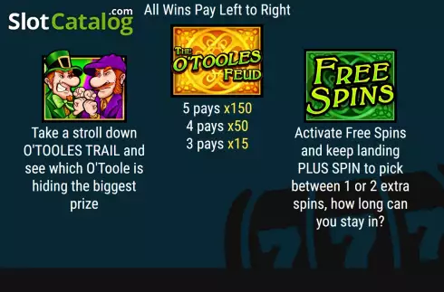 Paytable screen. The O'Tooles Feud slot
