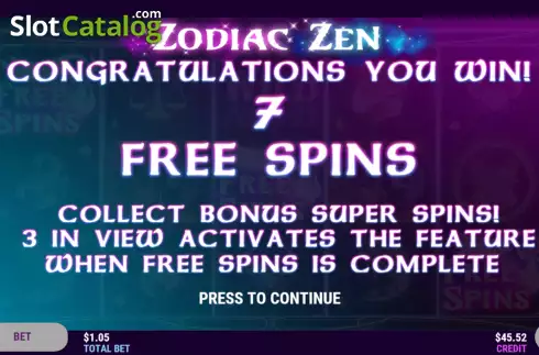 Free Spins Win Screen 2. Zodiac Zen slot