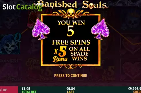 Free Spins Win Screen. Banished Souls slot