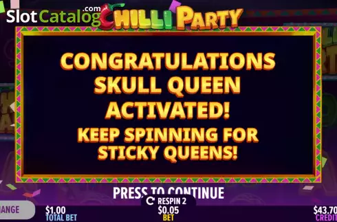 Skull Queen Feature Win Screen 2. Chilli Party slot