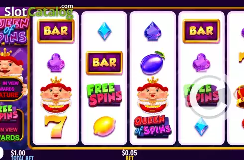 Game screen. Queen of Spins slot