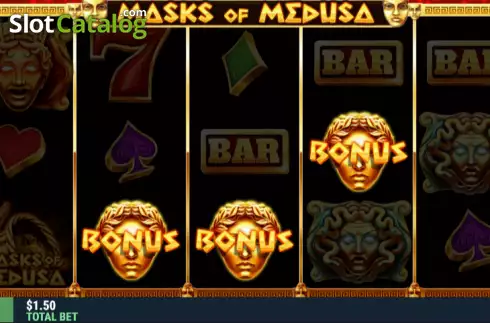 Bonus Game screen. Masks Of Medusa slot
