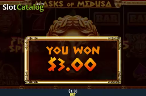 Bonus Win screen. Masks Of Medusa slot