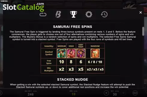 Free spins feature screen. Three Samurai slot