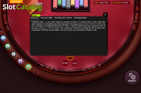 Écran5. Caribbean Poker (Smartsoft Gaming) Machine à sous
