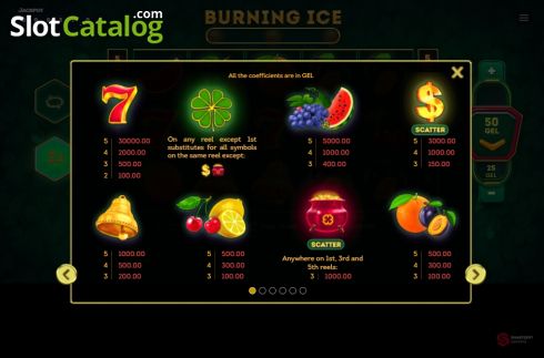 Paytable 1. Burning Ice (Smartsoft Gaming) slot