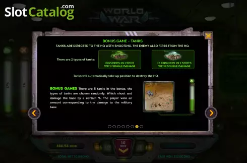 Bonus games tanks screen. World War slot