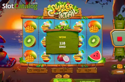 Win Free Spins screen. Summer Cocktail slot