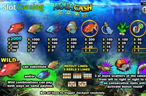 Paytable. Aqua Cash (Spadegaming) slot