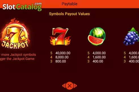 Paytable screen. Fiery Sevens Exclusive slot