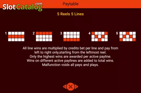 Paylines screen. Fiery Sevens Exclusive slot