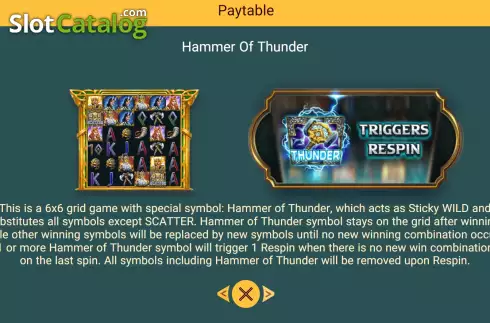 Game Features screen 2. Hammer of Thunder slot