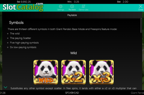 Paytable 1. Giant Panda slot