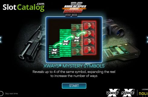 Start Screen. Book of Spies Mission X slot
