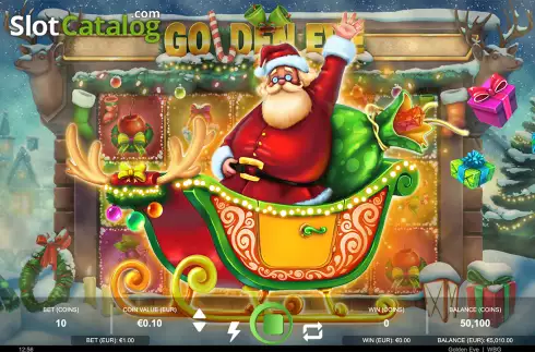 Santa Come Feature Screen. Golden Eve slot