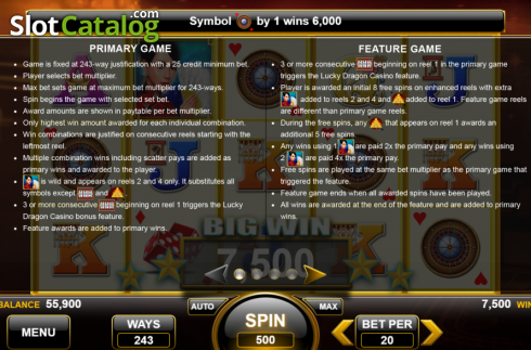 Features. Lucky Dragon Casino slot