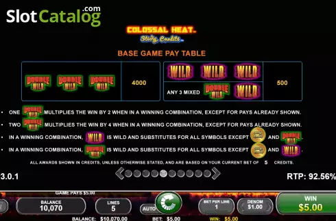 Game Feature screen 5. Colossal Heat Sticky Credits slot