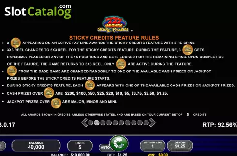 Game Feature screen 2. Mighty 777 Sticky Credits slot