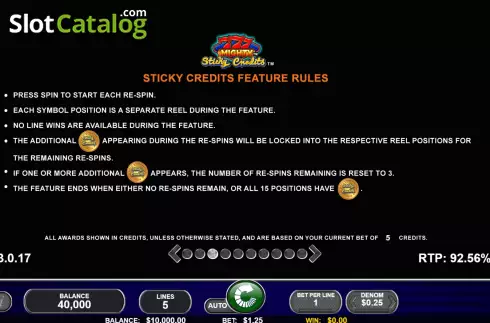Game Feature screen 3. Mighty 777 Sticky Credits slot