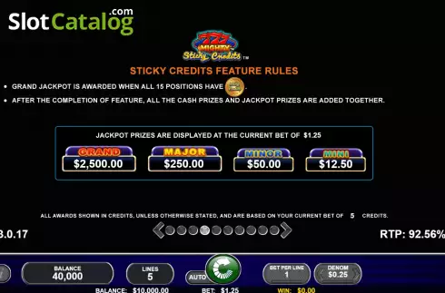 Game Feature screen 4. Mighty 777 Sticky Credits slot