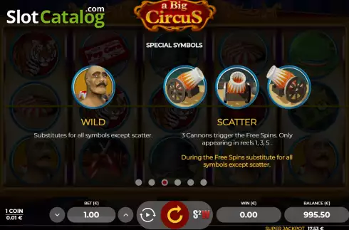 Game Features screen. A Big Circus slot