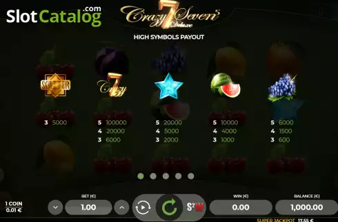 Paytable screen. Crazy Seven 5 Deluxe slot