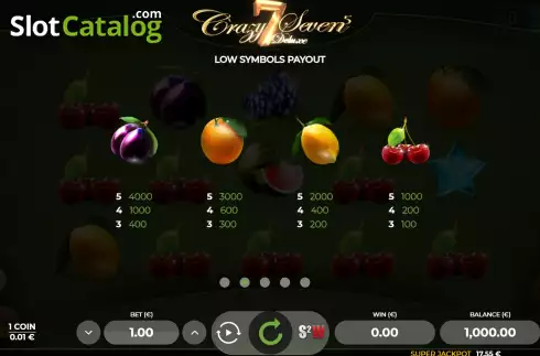 Paytable screen 2. Crazy Seven 5 Deluxe slot