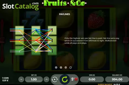 PayLines screen. Fruits and Co slot