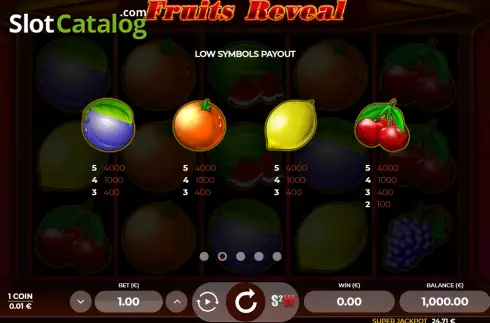 Paytable screen 2. Fruits Reveal slot