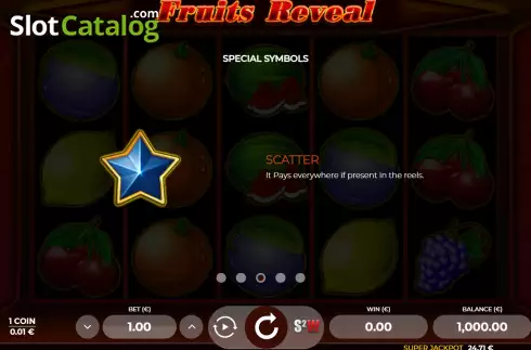 Game Feature screen. Fruits Reveal slot