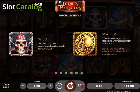 Game Feature screen. Jack's Pirates slot