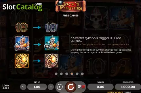 Game Feature screen 2. Jack's Pirates slot