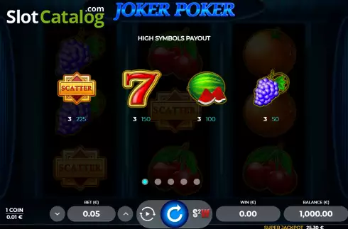 Paytable screen. Joker Poker 3 slot