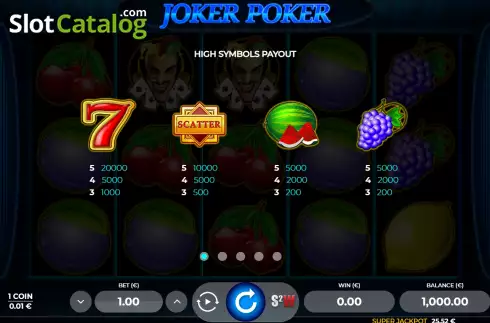 Paytable screen. Joker Poker 5 slot