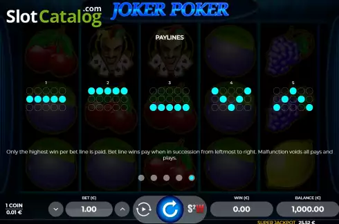 PayLines screen. Joker Poker 5 slot