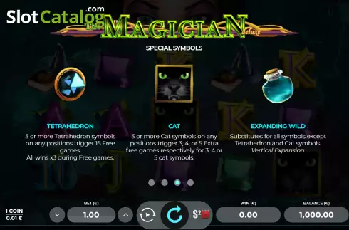 Game Feature screen. The Magician Deluxe slot