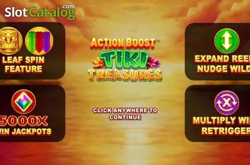 Start Screen. Action Boost Tiki Treasures slot