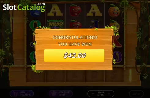 Win Free Spins screen. Spinberry Wilds slot