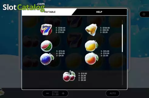 PayTable screen. Icy Fruits 10 slot