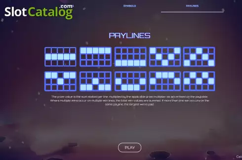 Paylines screen. Galacnica Xmas slot