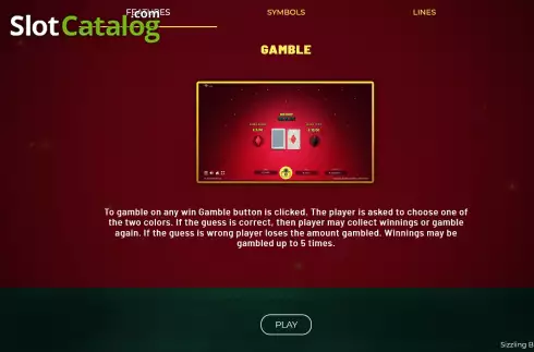 Gamble feature screen. Sizzling Blaze Jackpot slot