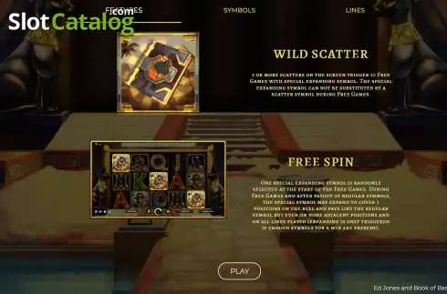 Features screen. Ed Jones and Book of Bastet Xtreme slot