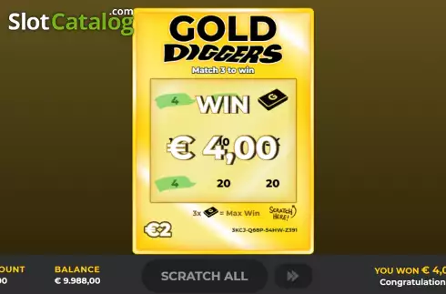 Win screen 2. Gold Digger Scratch slot