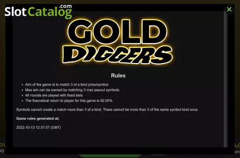 Game Rules screen. Gold Digger Scratch slot